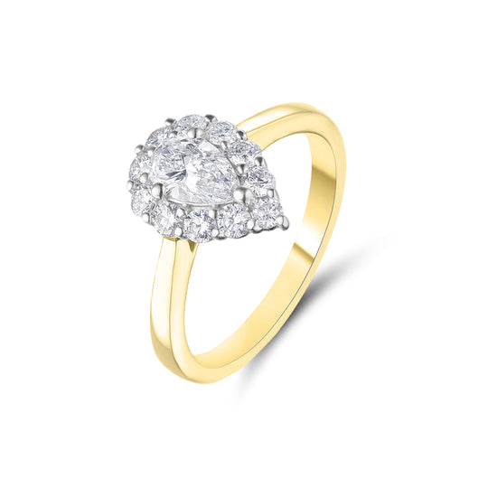 Yellow Gold Lab Grown Pear Cut Halo Ring
