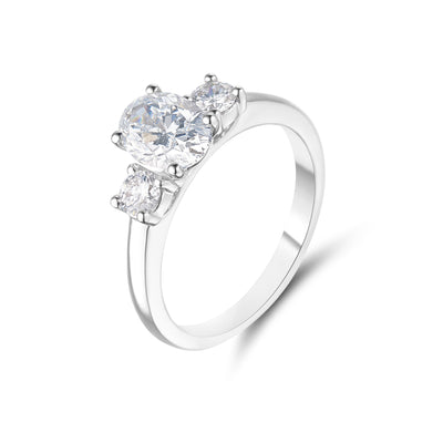 White Gold Trilogy Oval Lab Grown Engagement Ring