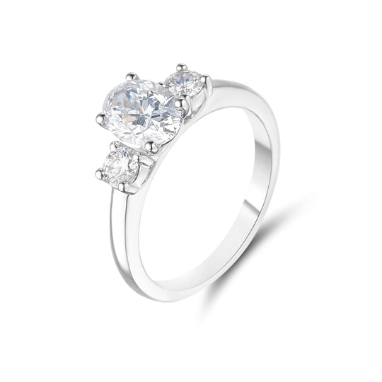 White Gold Trilogy Oval Lab Grown Engagement Ring