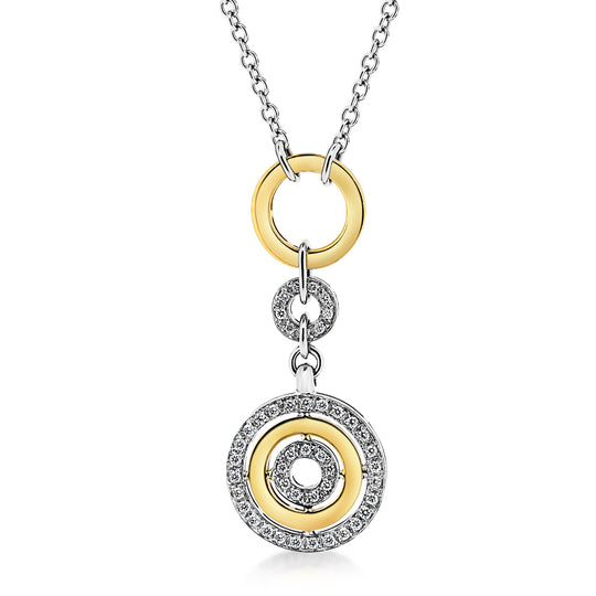 18ct White & Yellow Gold Circular Diamond Pendant