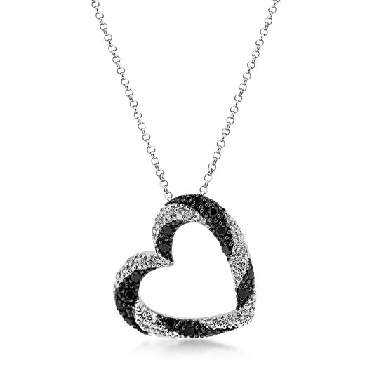 18ct White Gold Black & White Diamond Heart Pendant