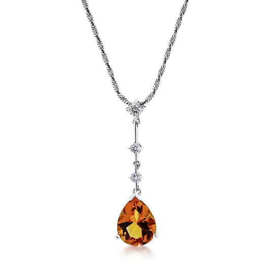 18ct White Gold Pear Cut Citrine & Diamond Pendant