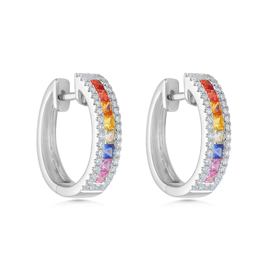 18ct White Gold Midi Multi Gemstone Hoops