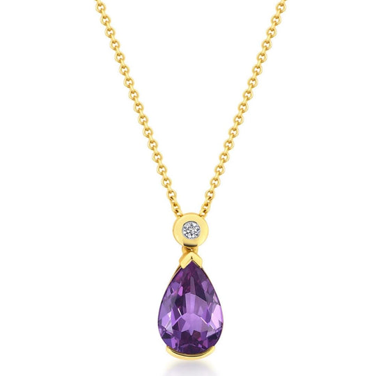 18ct Yellow Gold Amethyst & Diamond Pendant