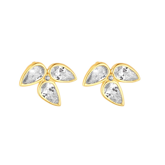 9ct Yellow Gold Triple Pear Cluster Studs