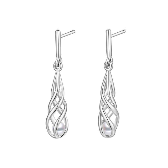 Sterling Silver Twirl Pearl Drop Earrings