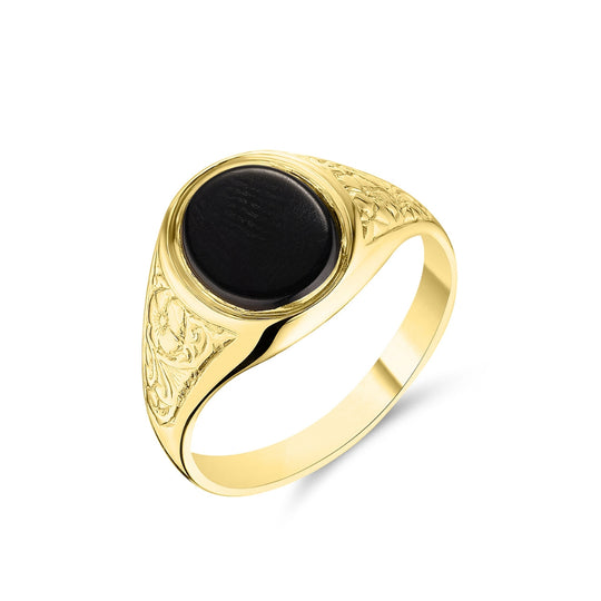 Onyx Patterned Gent's Gold Signet Ring