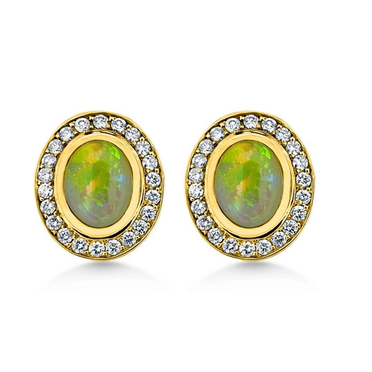18ct Gold Opal & Diamond Earrings