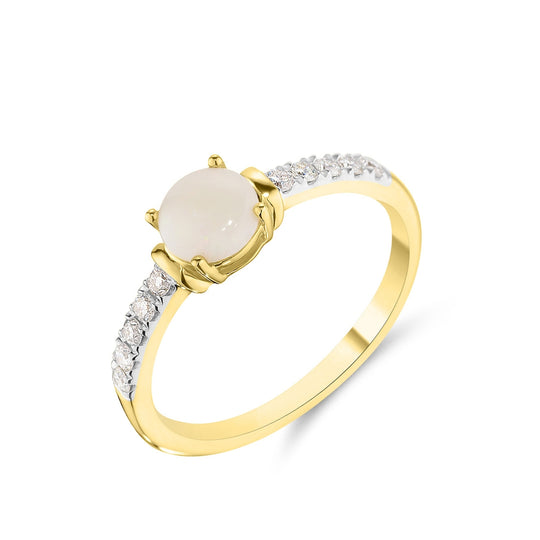 Yellow Gold Round Cut Opal & Diamond Ring