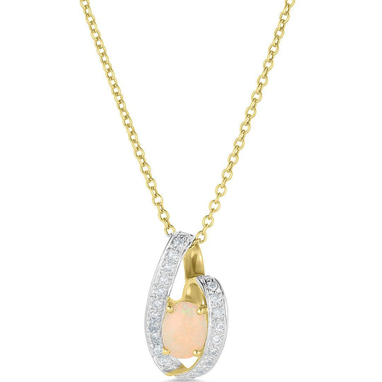9ct Yellow Gold Opal & Diamond Pendant