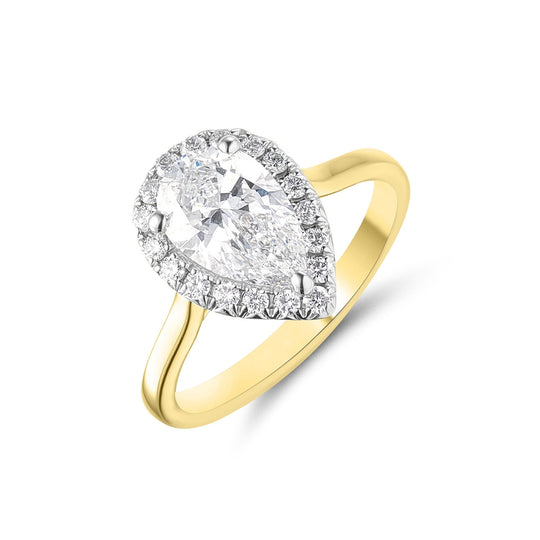 Pear Cut Halo Lab Diamond Engagement Ring