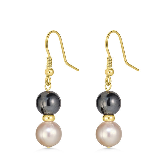 9ct Pearl & Hematite Drop Earrings