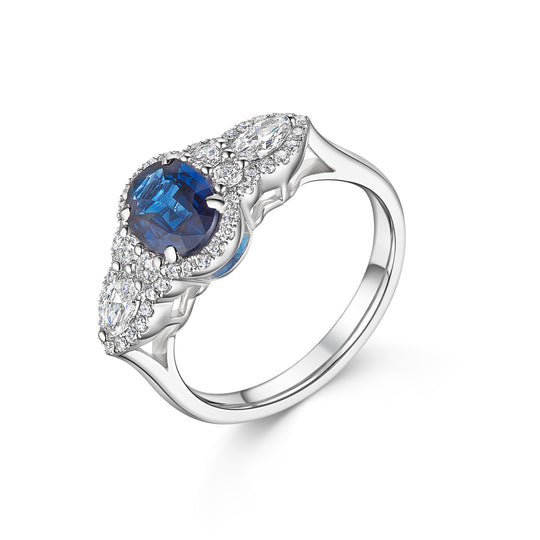 18ct White Gold Fancy Sapphire & Diamond Ring