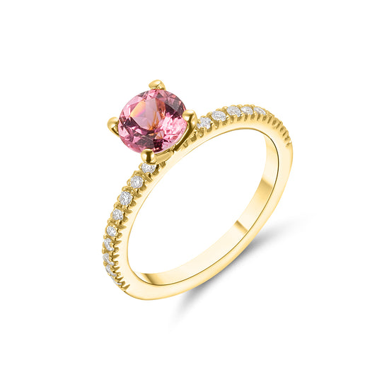 18ct Yellow Gold Pink Tourmaline & Diamond Ring