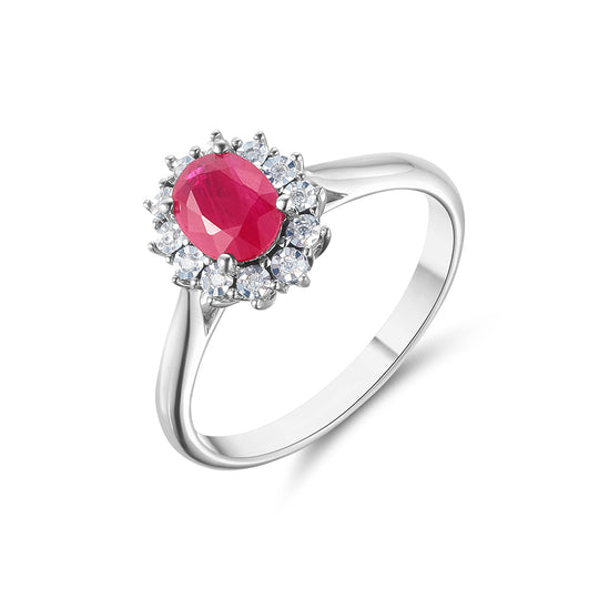 9ct White Gold Ruby & Diamond Dress Ring