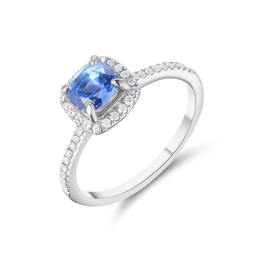 18ct White Gold Diamond & Cushion Sapphire Ring