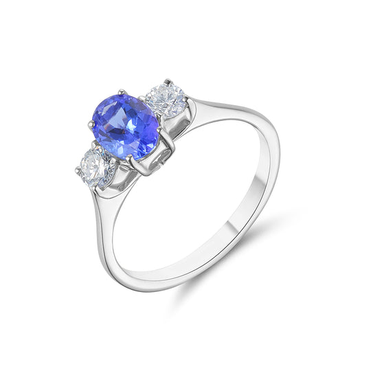 18ct White Gold Trilogy Tanzanite & Diamond Ring