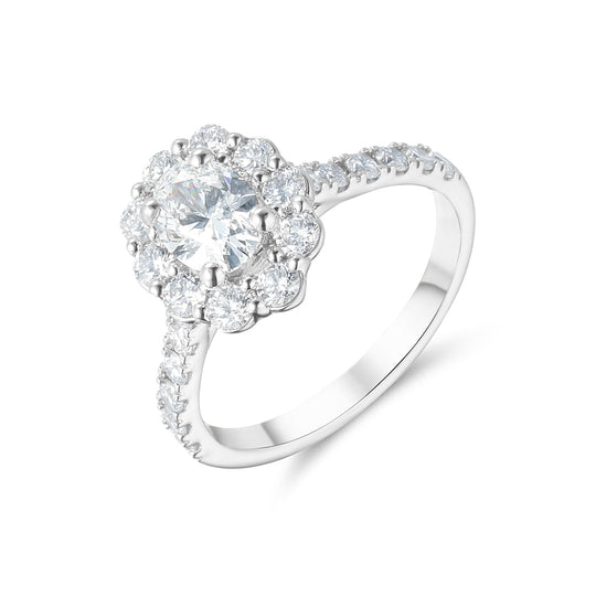 18ct White Gold Oval Halo Diamond Ring