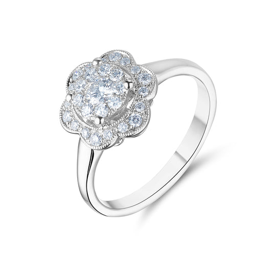 18ct White Gold Floral Diamond Cluster Ring