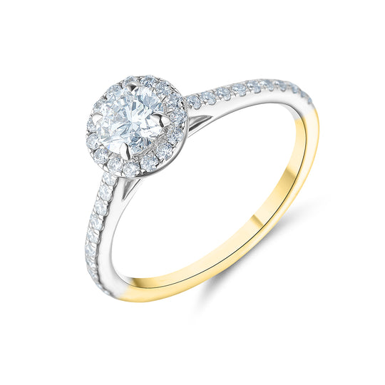 18ct Yellow Gold Round Brilliant Cut Halo Ring