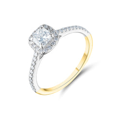 18ct Gold Cushion Cut Halo Diamond Ring