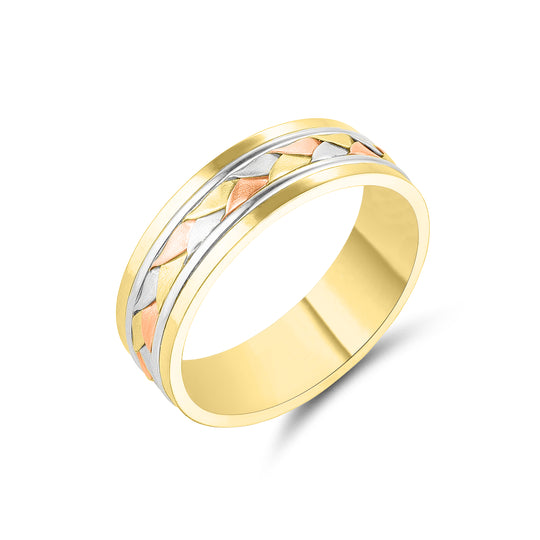 18ct White, Yellow & Rose Gold Wedding Band