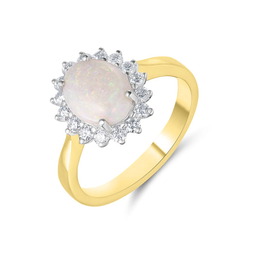 Yellow Gold Opal & Diamond Ring
