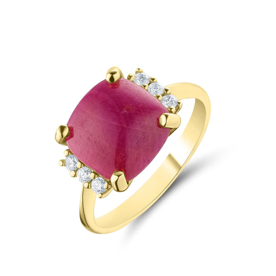 18ct Yellow Gold Red Corundum Ring