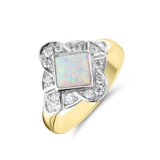 Yellow Gold Opal CZ Ring
