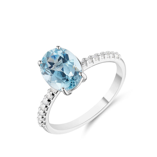 Oval Cut Aquamarine & Diamond Ring