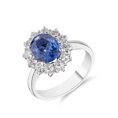 Sapphire & Diamond Halo Ring