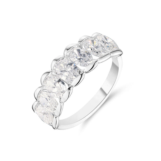 White Gold Seven Oval Cut Diamond Ring