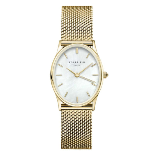 Rosefield Oval Pearl Gold Mesh Watch