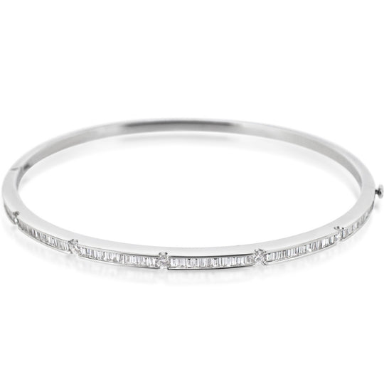 18ct Gold Baguette & Round Brilliant Diamond Bangle