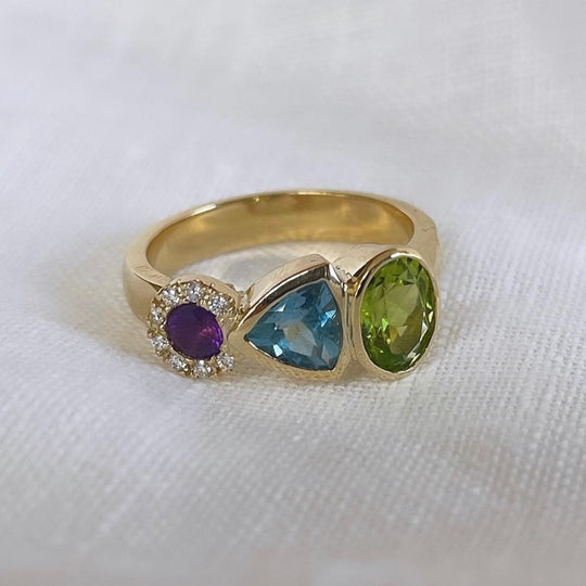 Peridot, Aquamarine & Amethyst Ring