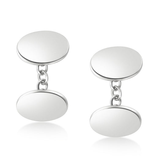 Sterling Silver Oval Plain Cufflinks