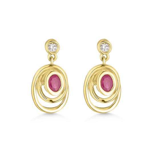 9ct Ruby & Diamond Swirl Drops