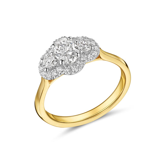 18ct Yellow Gold Three Stone Oval & Round Brilliant Diamond Ring