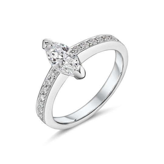 18ct White Gold Marquise & Diamond Shoulders Engagement Ring