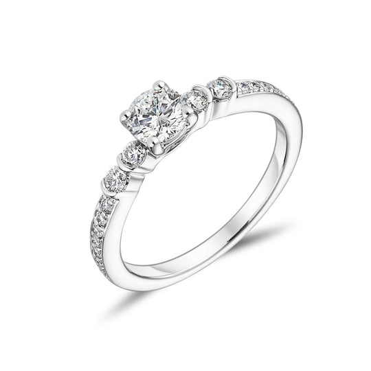 18ct White Gold Round Brilliant With Diamond Shoulders Engagement Ring