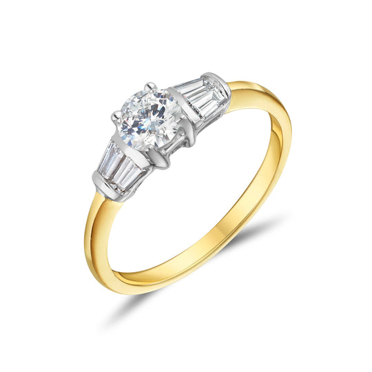 18ct Yellow Gold Round Brilliant & Baguette Diamond Ring