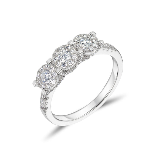 18ct White Gold Three Stone Microset Diamond Ring
