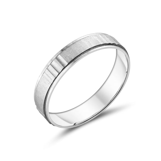 9ct White Gold Groove Design Gent's Wedding Band