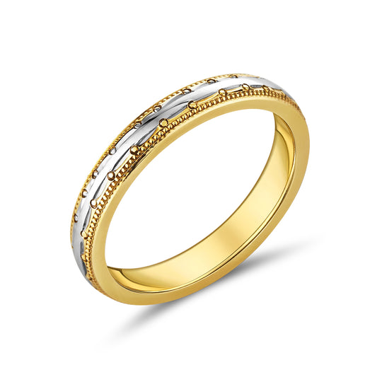 9ct Two Tone Beaded Design Wedding Band