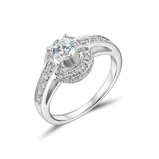 18ct White Gold Single Stone Diamond Ring With Diamond Shoulders