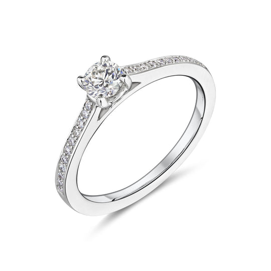 18ct White Gold Solitaire & Diamond Set Shoulders Ring