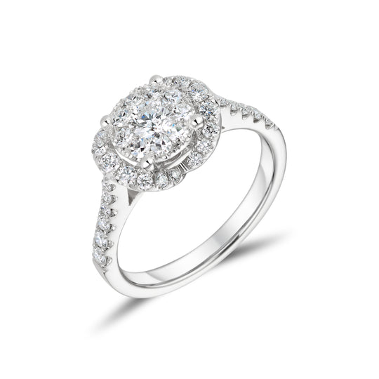18ct White Gold Diamond Cluster Halo Ring