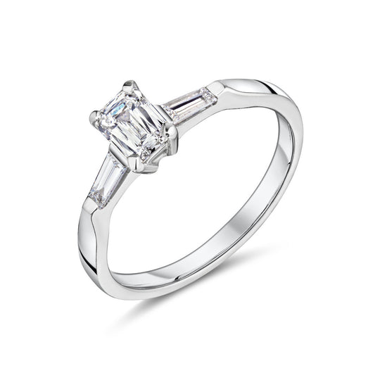 18ct White Gold Emerald Cut & Tapered Baguettes Diamond Ring