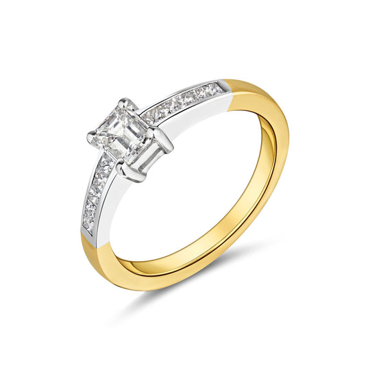 18ct Yellow & White Gold Emerald & Princess Cut Diamond Ring