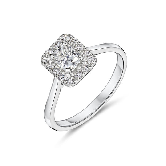 Platinum Radiant Cut & Round Brilliant Halo Diamond Ring